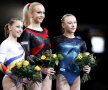 Diana Maria Chelaru, Sandra Izbaşa, şi Iulia Belokobilskaia (de la stînga la dreapta), pe podiumul de la CE de gimnastică de la Berlin foto: reuters
