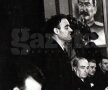 Dej vorbeşte de la prezidiu, în Sala Mare a stadionului Giuleşti, în timp ce tovarăşii îl ascultă cu interes şi simţ patriotic