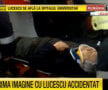 Captură TV: imagine cu Il Luce cu gîtul imobilizat pe targă, după descarcerare 