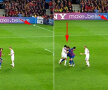 Minutul 42. Xavi se pregătește să bată cornerul. În mijlocul careului, Nesta îl trage de tricou pe Busquets și nu-i dă drumul. Puyol se interpune, Busquets cade și arbitrul indică punctul cu var