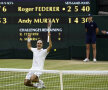 Momentul în care se încheie finala de la Wimbledon 2012 şi Roger Federer sărbătoreşte // Foto: Reuters