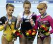 Podiumul de la bîrnă cu Bulimar, Iordache și Grișina (de la stînga la dreapta) // Foto: Reuters
