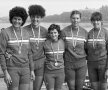 Ecaterina Oancia (centru), alătturi de colegele din barca medaliată cu aur la Los Angeles: Sofia Corban, Ioana Badea Giucăl, Anişoara Sorofan Mînea şi TitieŢăran Iordache