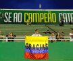Un fan al lui Chapecoense le mulțumește columbienilor pentru suportul emoțional după tragedia aviatică ținând un steag cu acest mesaj, pe Arena Conda din Chapeco, Brazilia Foto: Reuters
