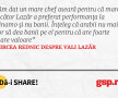 Am dat un mare chef aseară pentru că marele jucător Lazăr a preferat performanța la Dinamo și nu banii. Înțeleg că arabii nu mai vor să dea banii pe el pentru că are foarte mare valoare