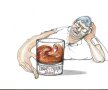 IMAGINI CU PUTERNIC IMPACT EMOȚIONAL / Furtună într-un pahar cu whisky.(Caricatură de Emil Mierlă)