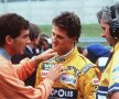 1000 de curse în Formula 1. O poză de colecție de la Gettyimages: Ayrton Senna și un tânăr Michael Schumacher, discutând pe circuitul Spa-Francorchamps, din Belgia, în 1992