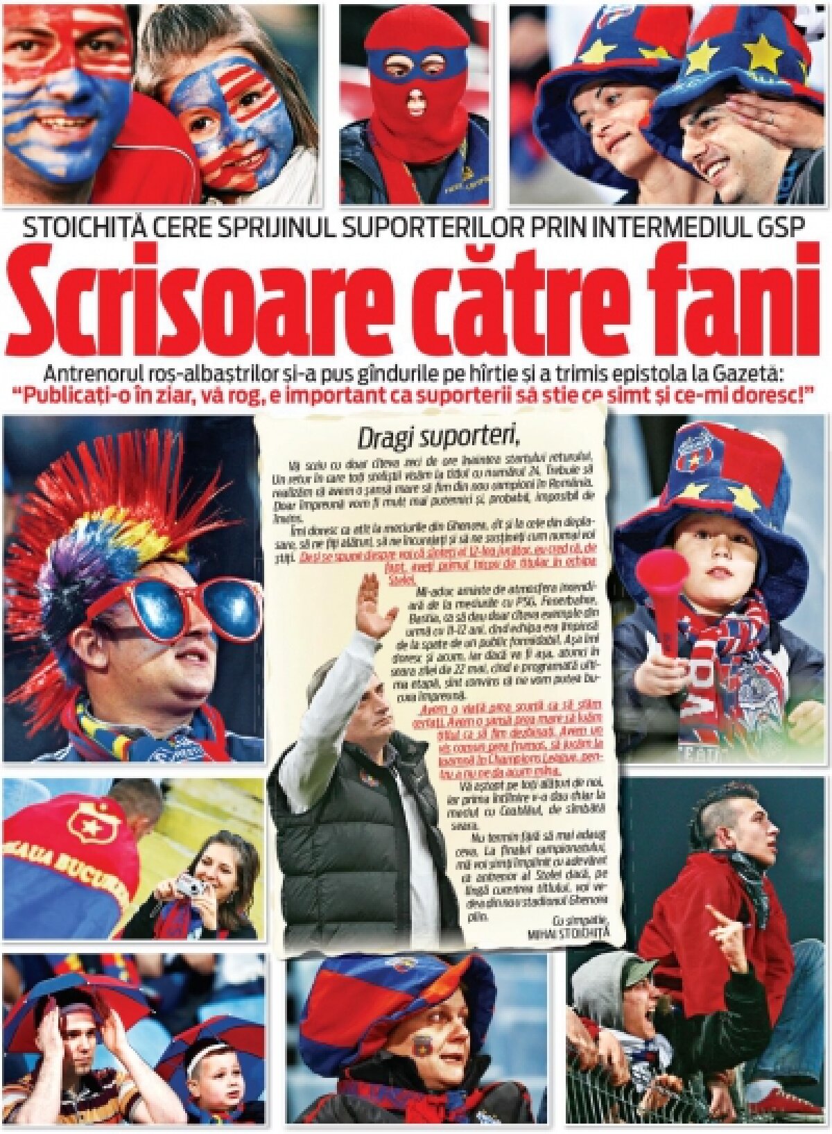 "Lippi" cere sprijinul suporterilor prin intermediul GSP » Scrisoarea lui Stoichiţă către fani