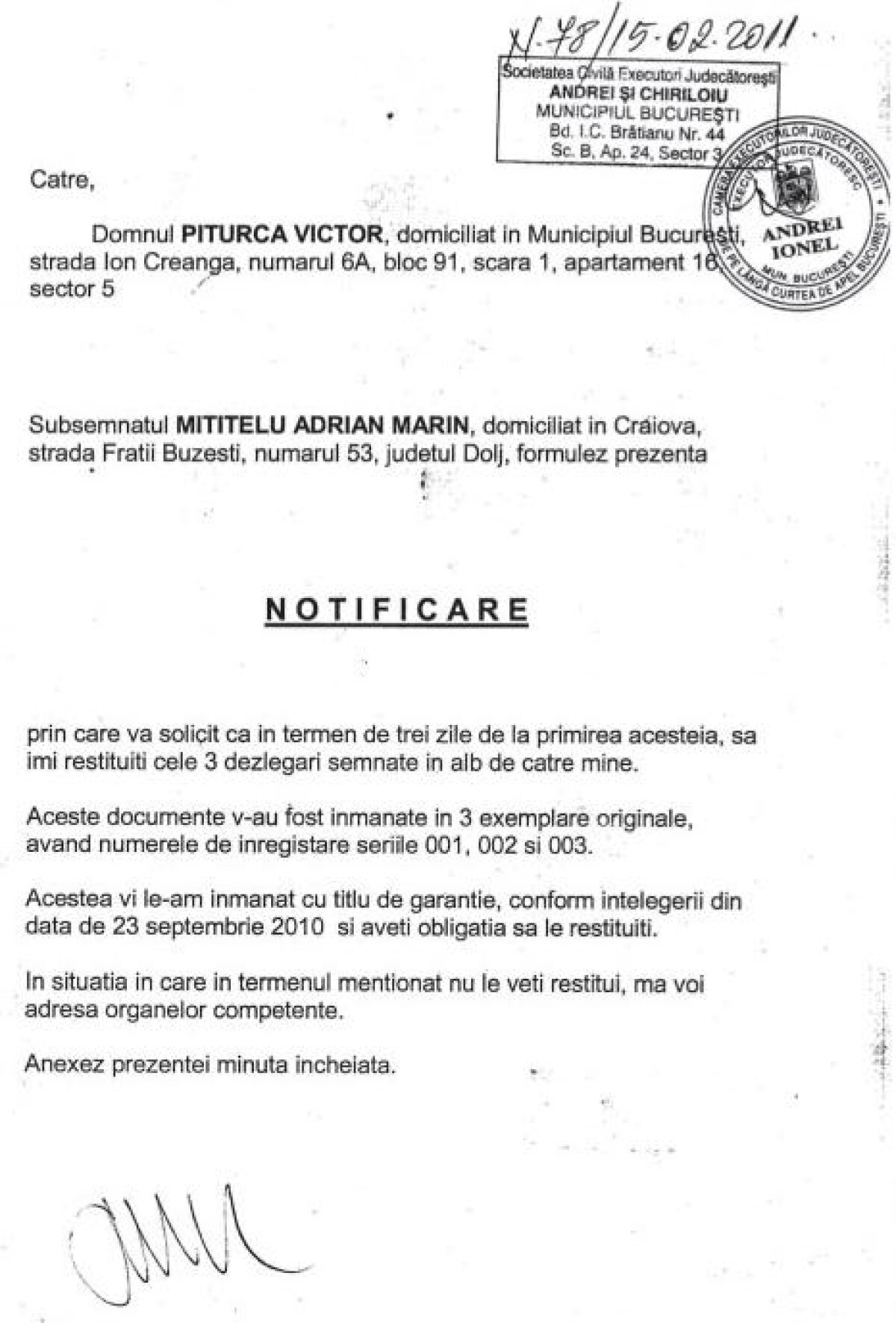 Iată documentele prin care Mititelu declară nule dezlegările lui Găman şi Bărboianu