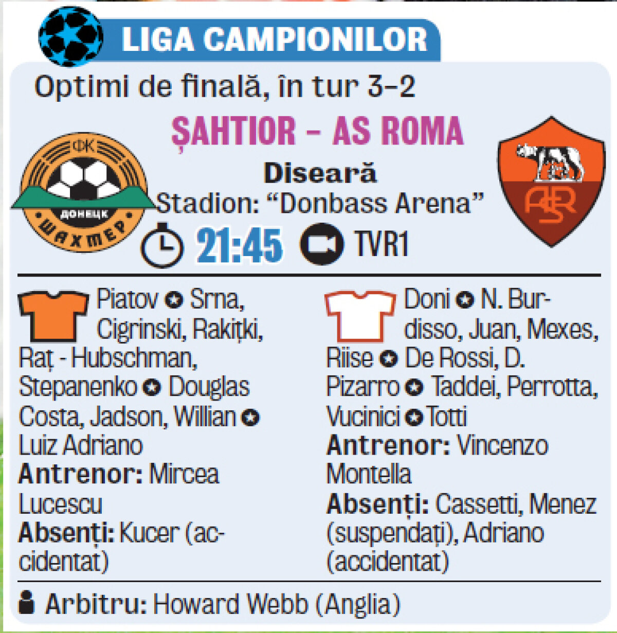 Interes enorm în jurul partidei în urma căreia Mircea Lucescu şi Raţ pot ajunge în "sferturile" Ligii » Doneţk sub sărutul fotbalului