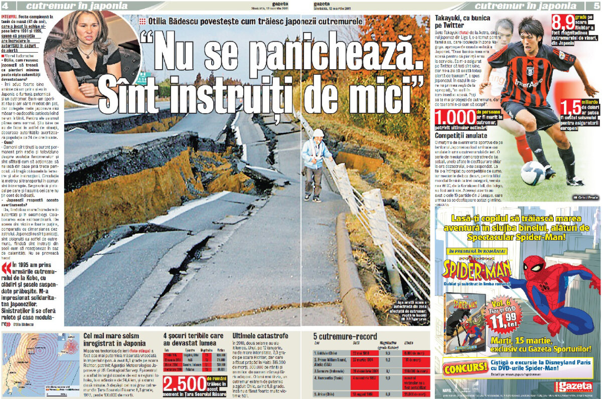 Gazeta dedică azi deschiderea ziarului şi 4 pagini cutremurului din Japonia