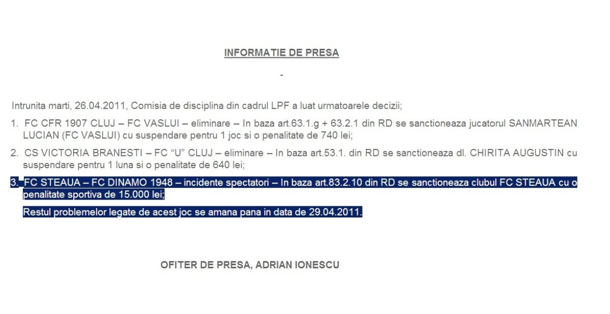 Decizie LPF: Dinamo, o etapă cu porţile închise! Jucătorii nici nu au fost luaţi în discuţie