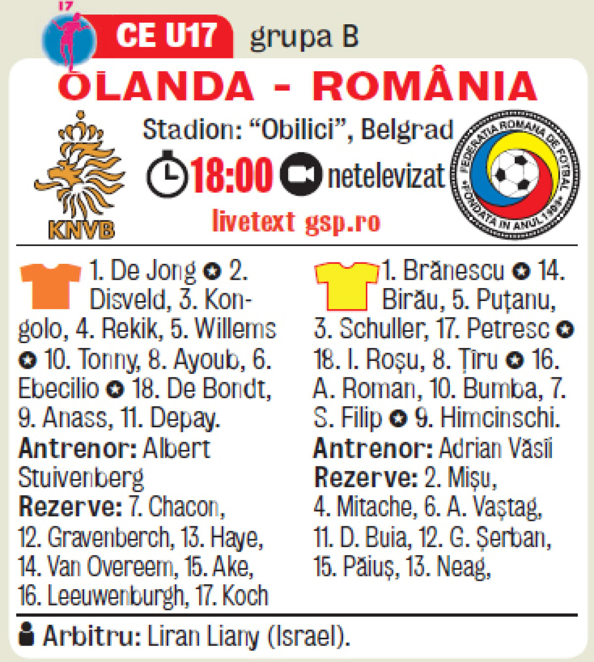 FOTO» România U17 - Olanda U17 0-1. Un egal cu Germania ne duce la Mondial