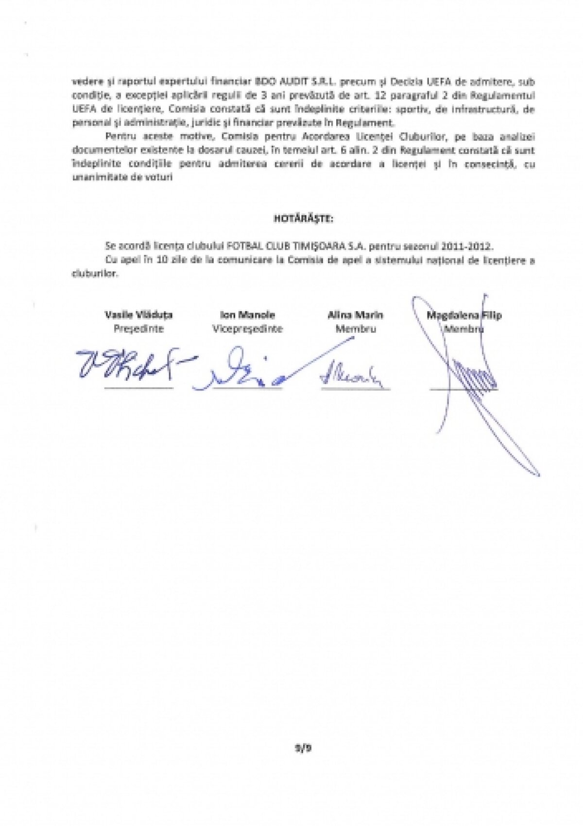 Poli Timişoara n-a luat licenţa de la UEFA! Iancu: "Duru minte, am obţinut licenţa!"