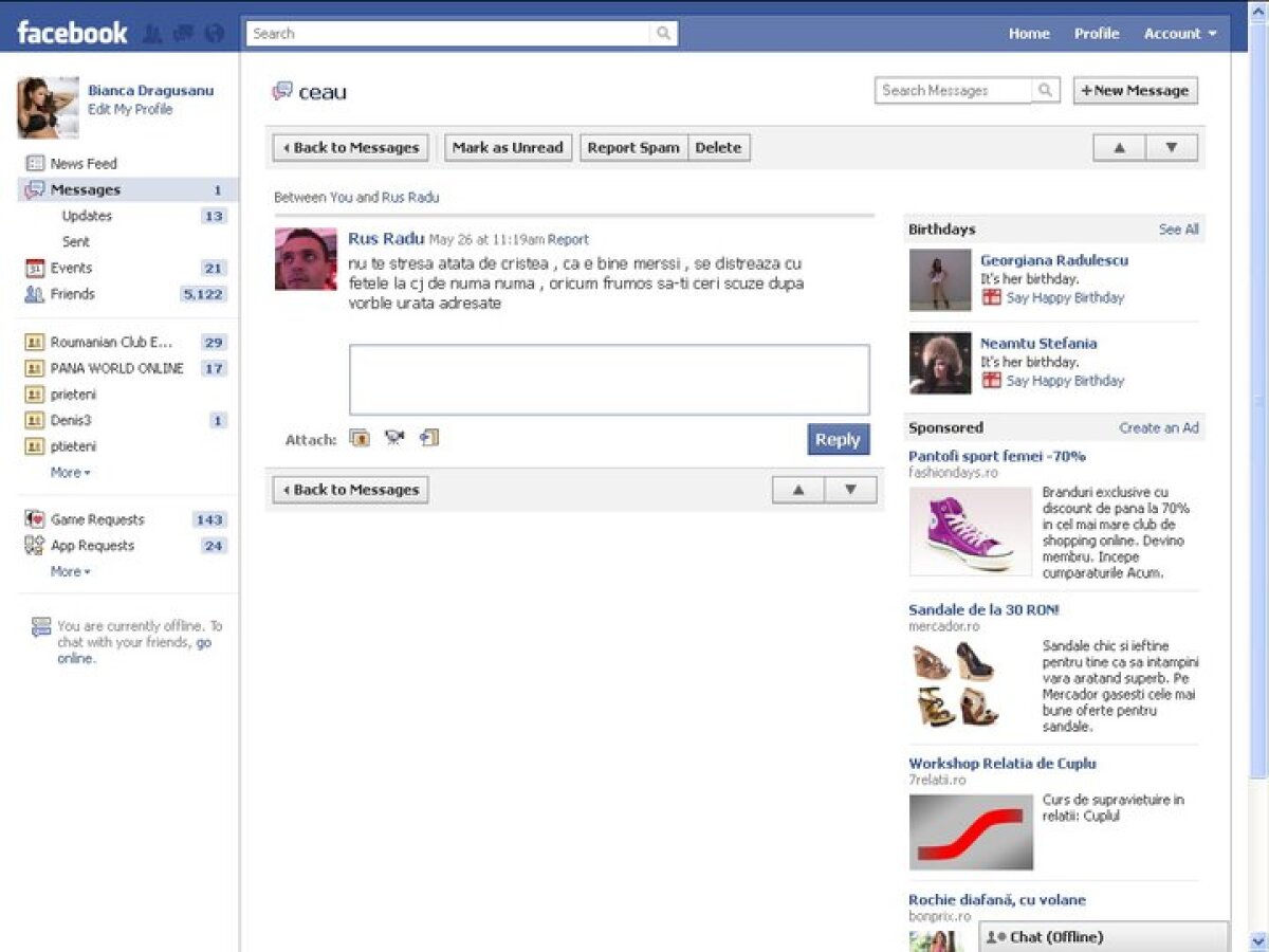 Conturile de facebook ale multor vedete din showbiz si fotbal au fost sparte si facute publice!