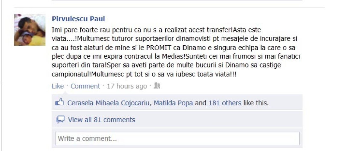 Pîrvulescu a ratat transferul la Dinamo şi va juca împotriva Stelei pentru "cîini": ”Vă iubesc, dinamovişti!”