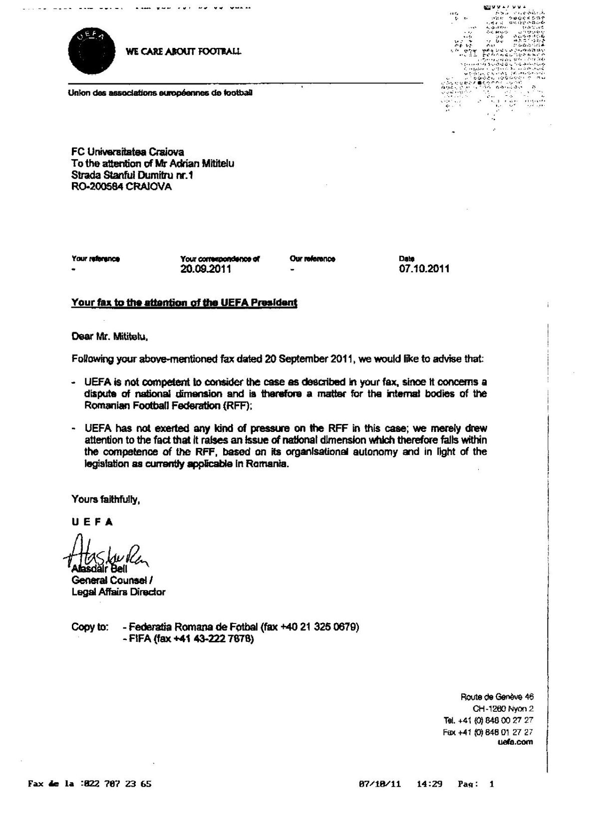 FOTO Mititelu acuză FRF de MINCIUNĂ! Craiova trebuie judecată după legistaţia din România