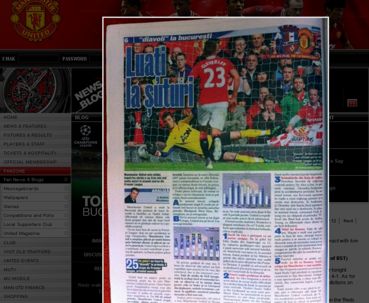 Ferguson, Vidici şi Rooney au citit azi Gazeta ;) Patru pagini pe site-ul oficial