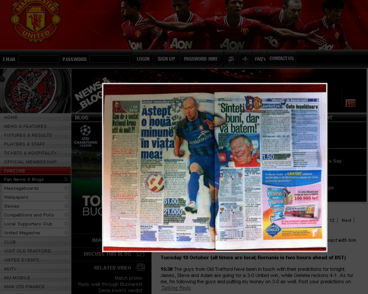 Ferguson, Vidici şi Rooney au citit azi Gazeta ;) Patru pagini pe site-ul oficial