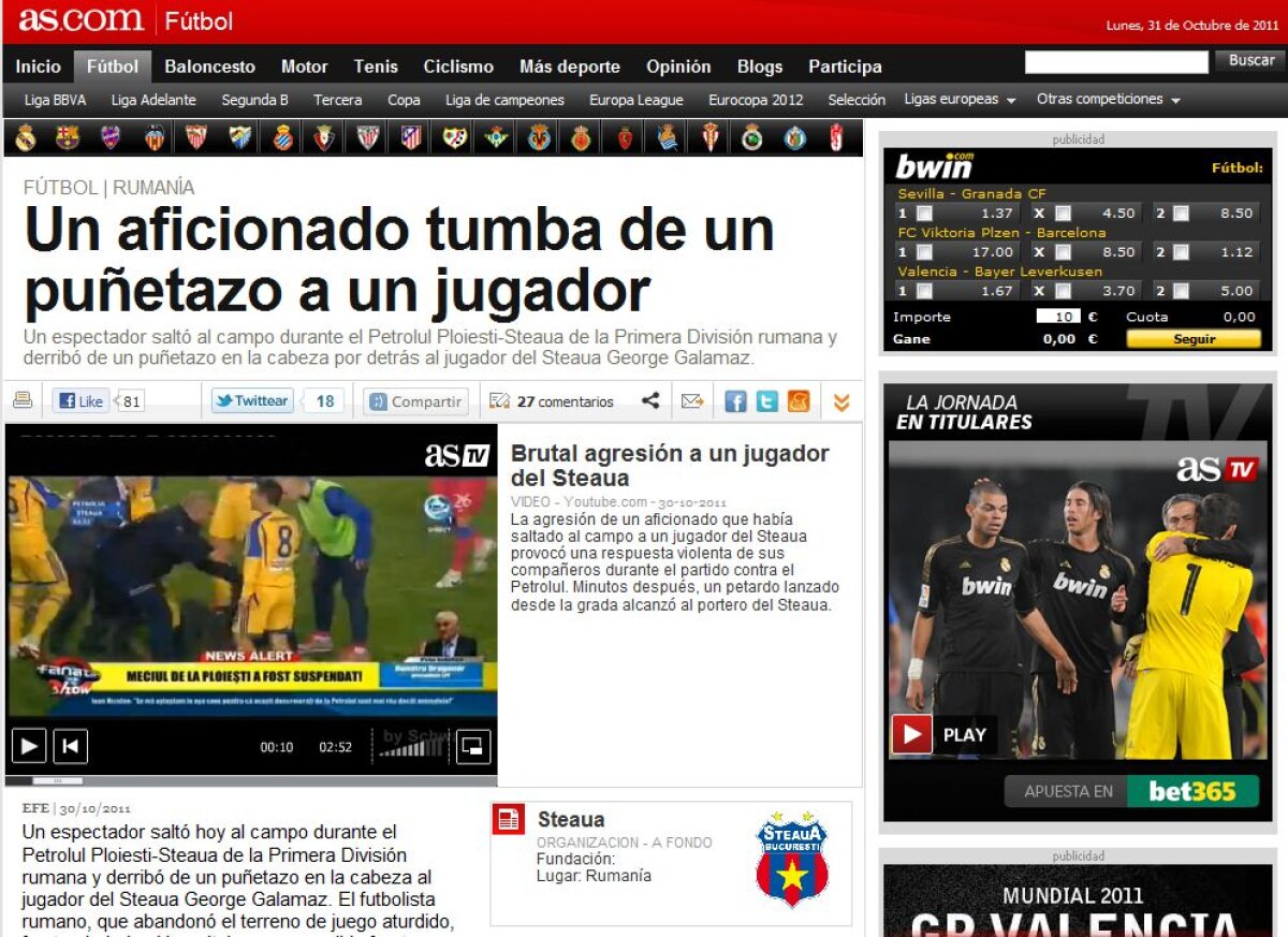 Incidentul de la Ploieşti a făcut valuri şi în presa de afară: "Arbitrul nu s-a deranjat să întrerupă meciul"