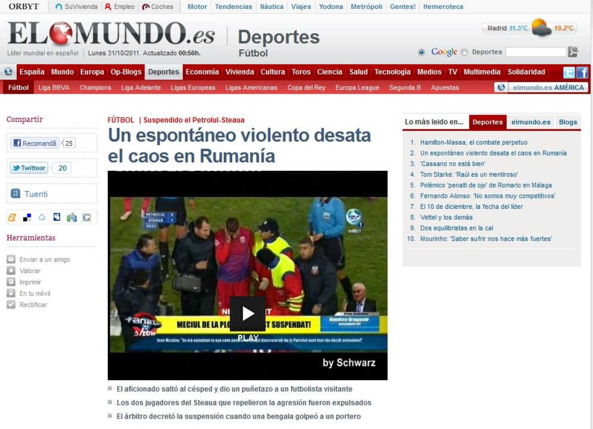 Incidentul de la Ploieşti a făcut valuri şi în presa de afară: "Arbitrul nu s-a deranjat să întrerupă meciul"