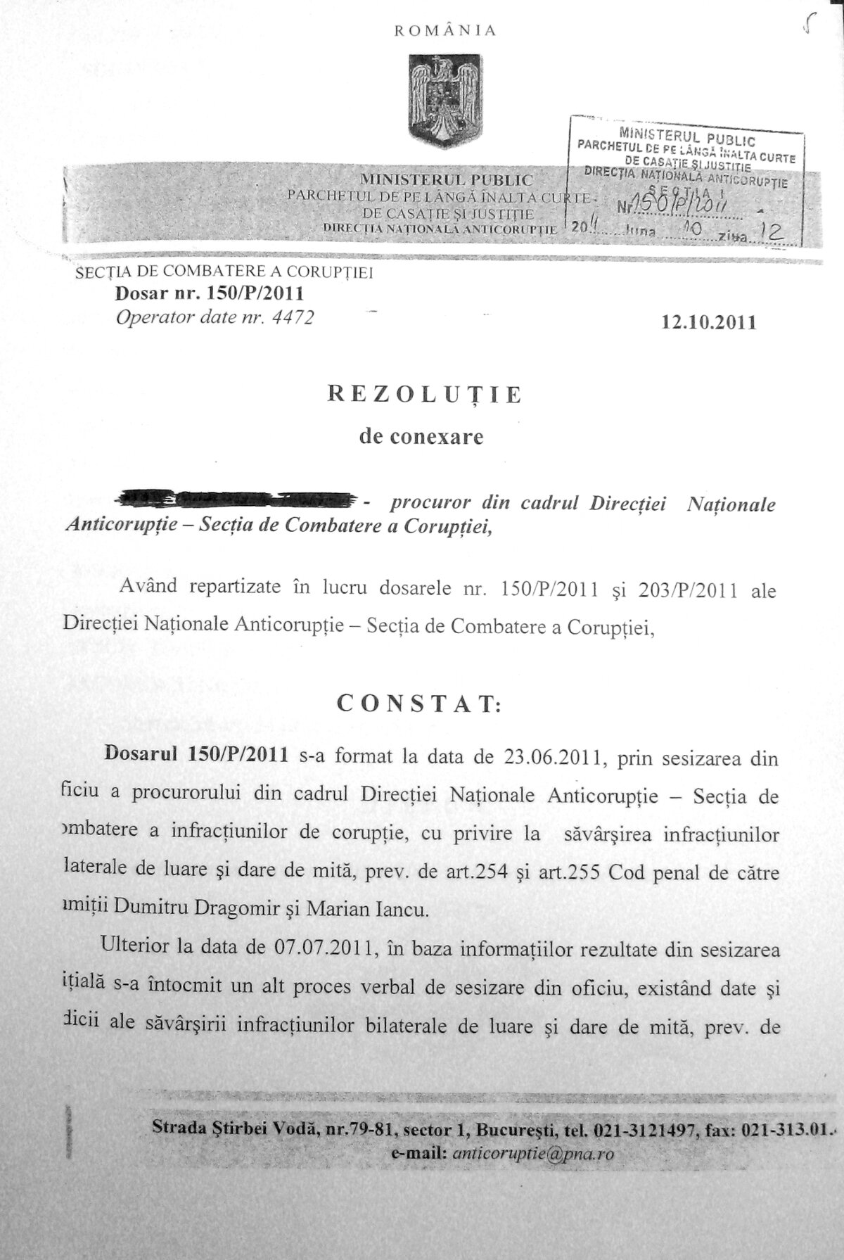 EXCLUSIV ”Mită pentru licenţiere” » Gazeta îţi prezintă dovada că DNA le face dosar lui Iancu şi lui Dragomir