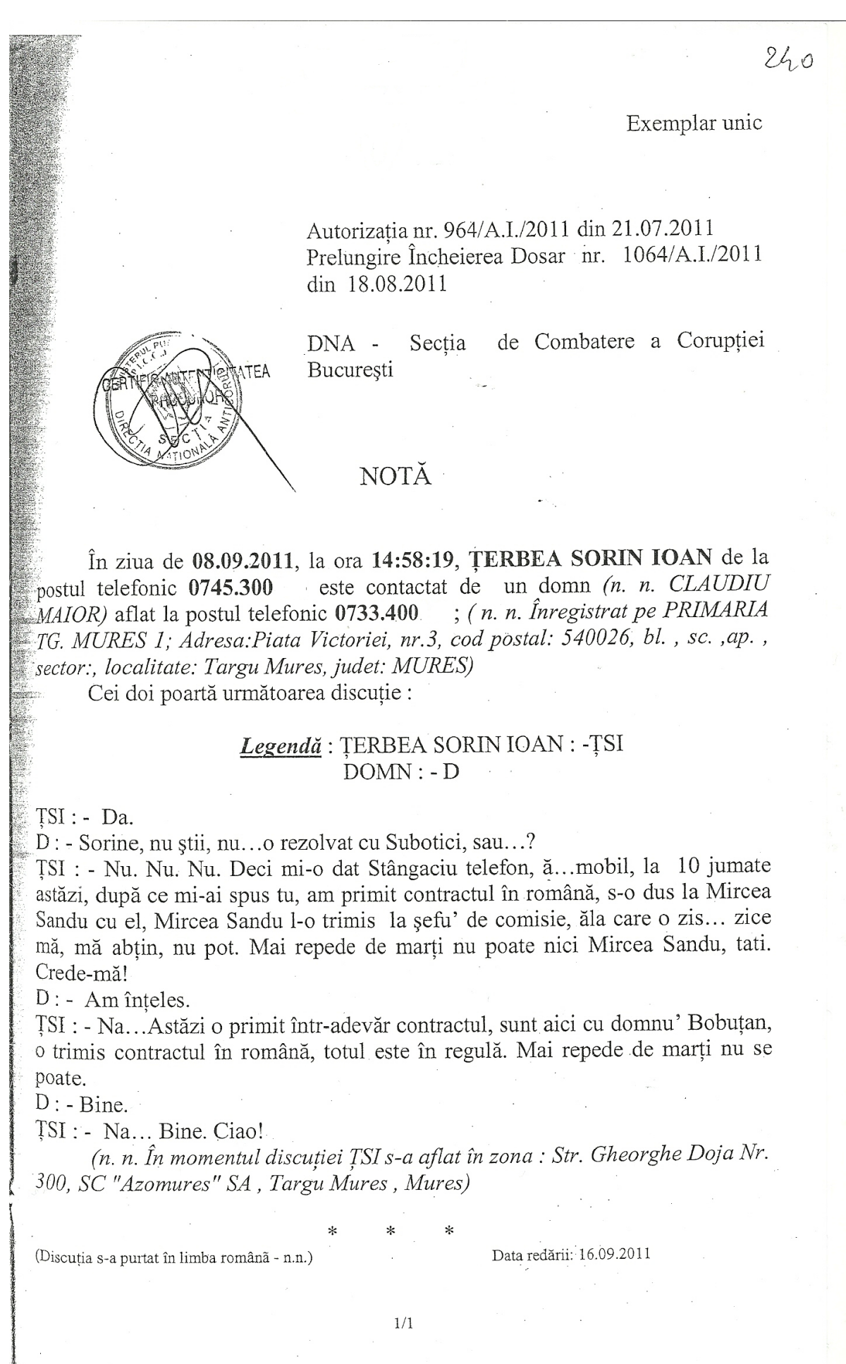 Ţerbea şi Maior l-au presat pe Mircea Sandu în "cazul Subotici" / "Ţerbea: "Mai repede de marţi nu poate nici Mircea Sandu, tati"