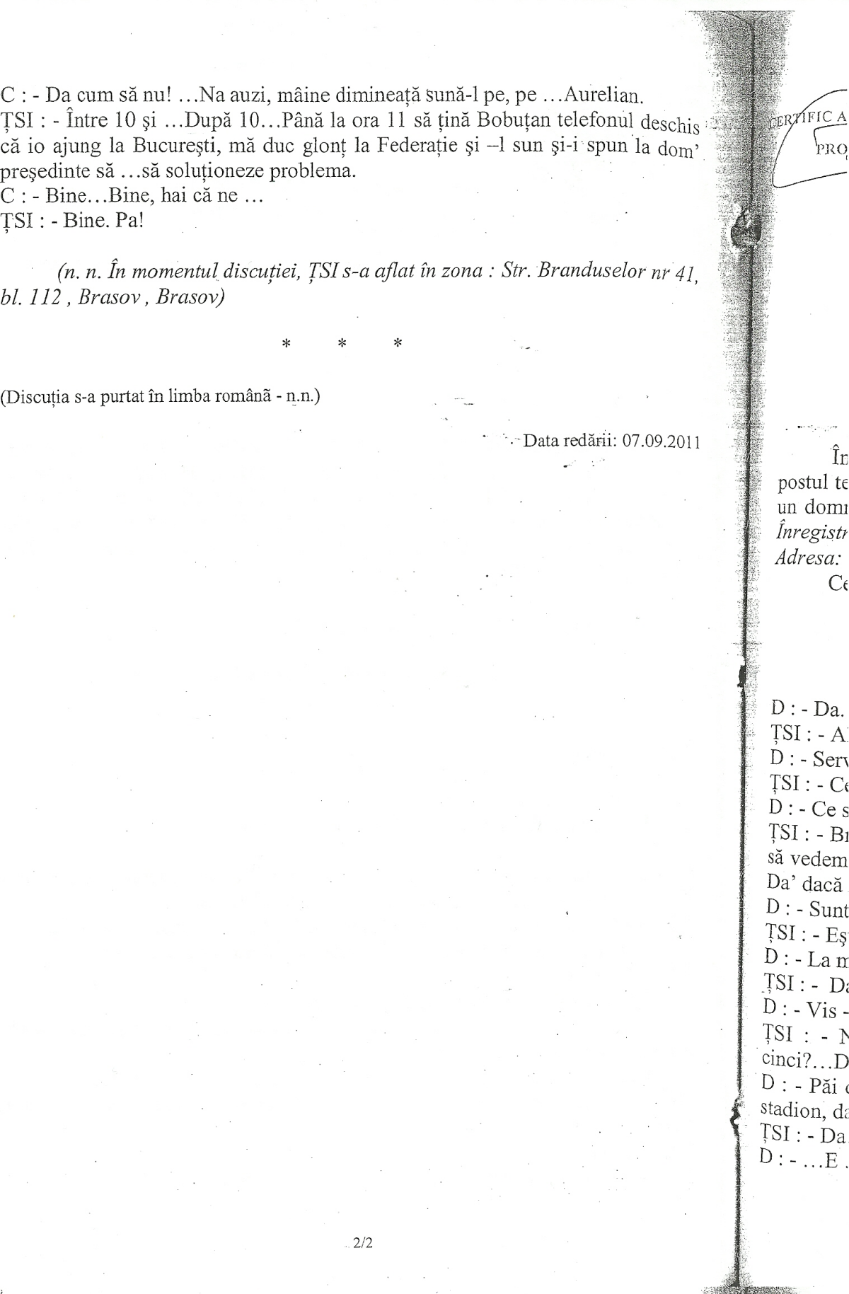 Ţerbea şi Maior l-au presat pe Mircea Sandu în "cazul Subotici" / "Ţerbea: "Mai repede de marţi nu poate nici Mircea Sandu, tati"