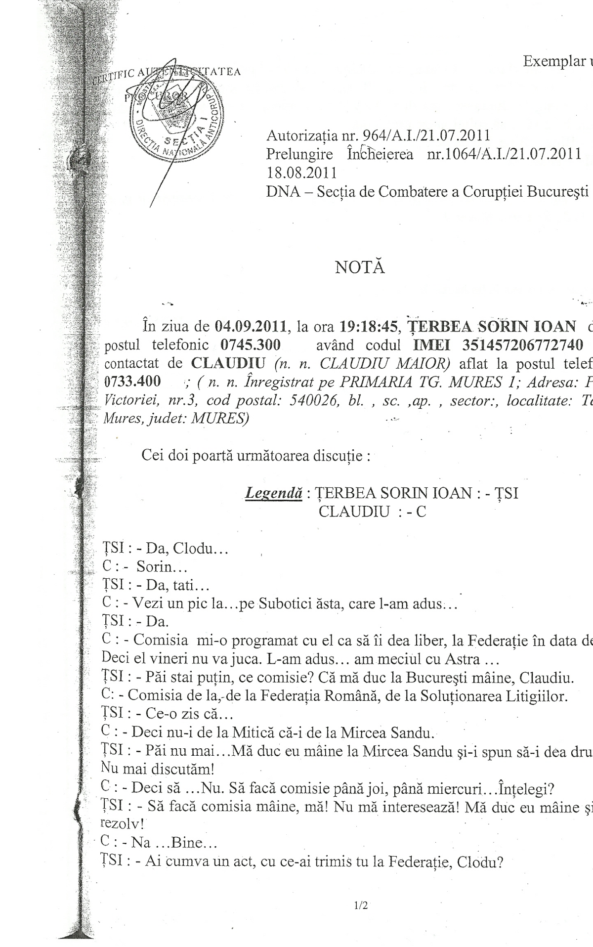 Ţerbea şi Maior l-au presat pe Mircea Sandu în "cazul Subotici" / "Ţerbea: "Mai repede de marţi nu poate nici Mircea Sandu, tati"