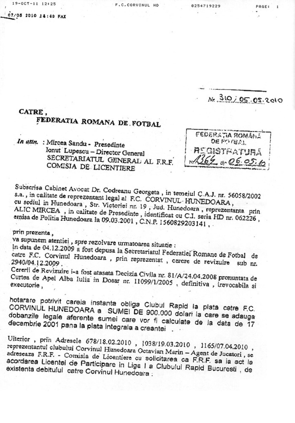 FRF e cercetată de DNA pentru că nu aplică o hotărîre judecătorească definitivă » Explodează "dosarul Lobonţ"!