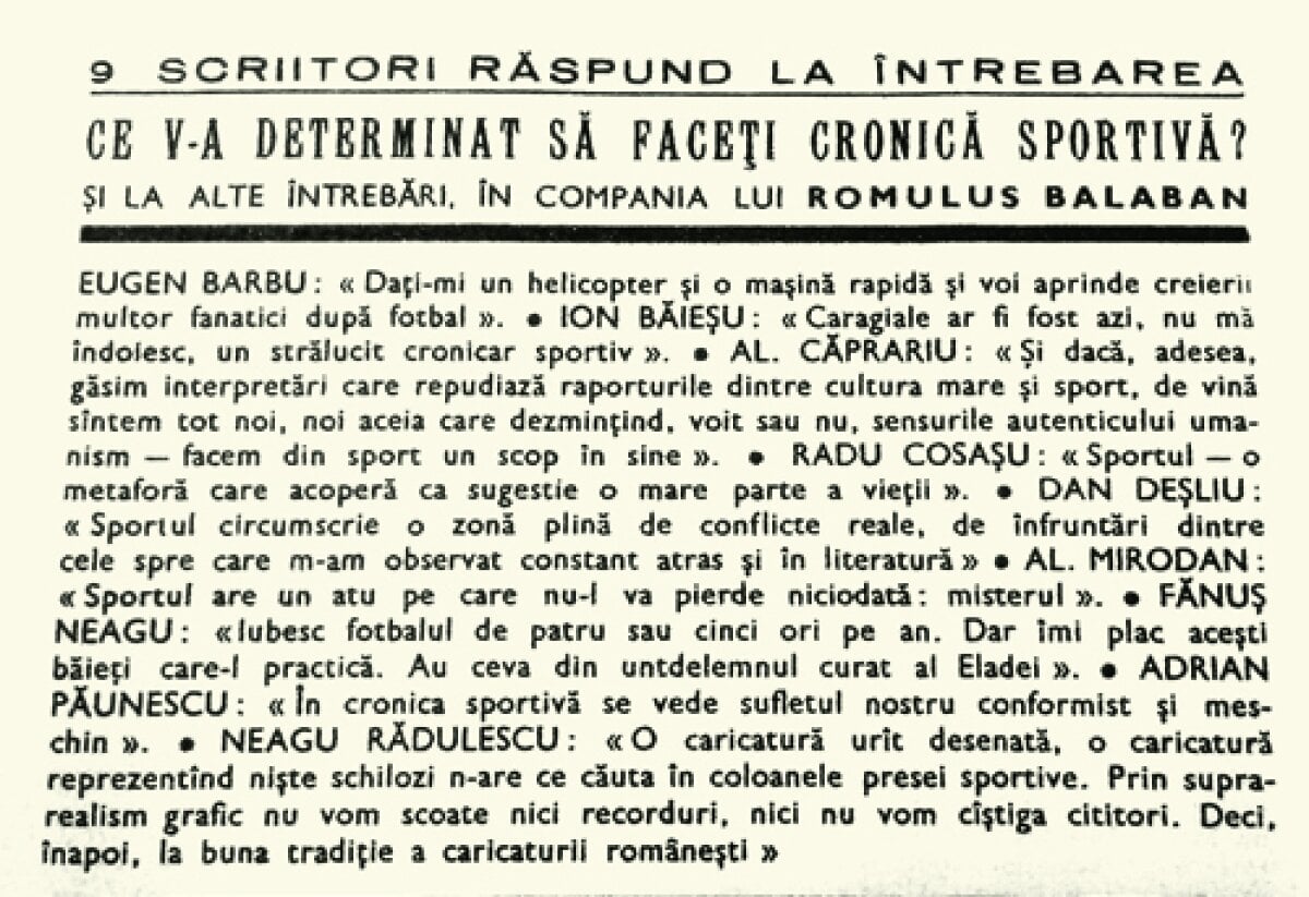 DOCUMENT DESPRE CONDEIELE SPORTULUI: Dialoguri fabuloase de acum 40 de ani