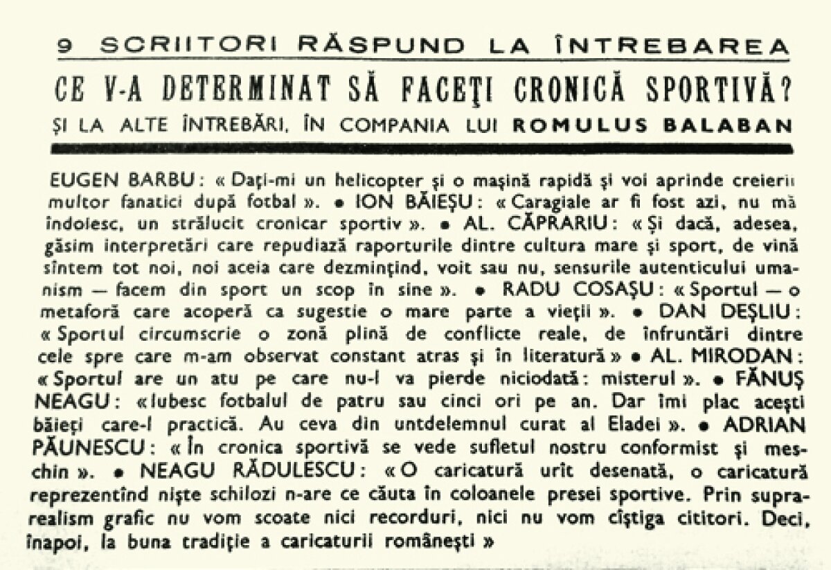 DOCUMENT DESPRE CONDEIELE SPORTULUI: Dialoguri fabuloase de acum 40 de ani