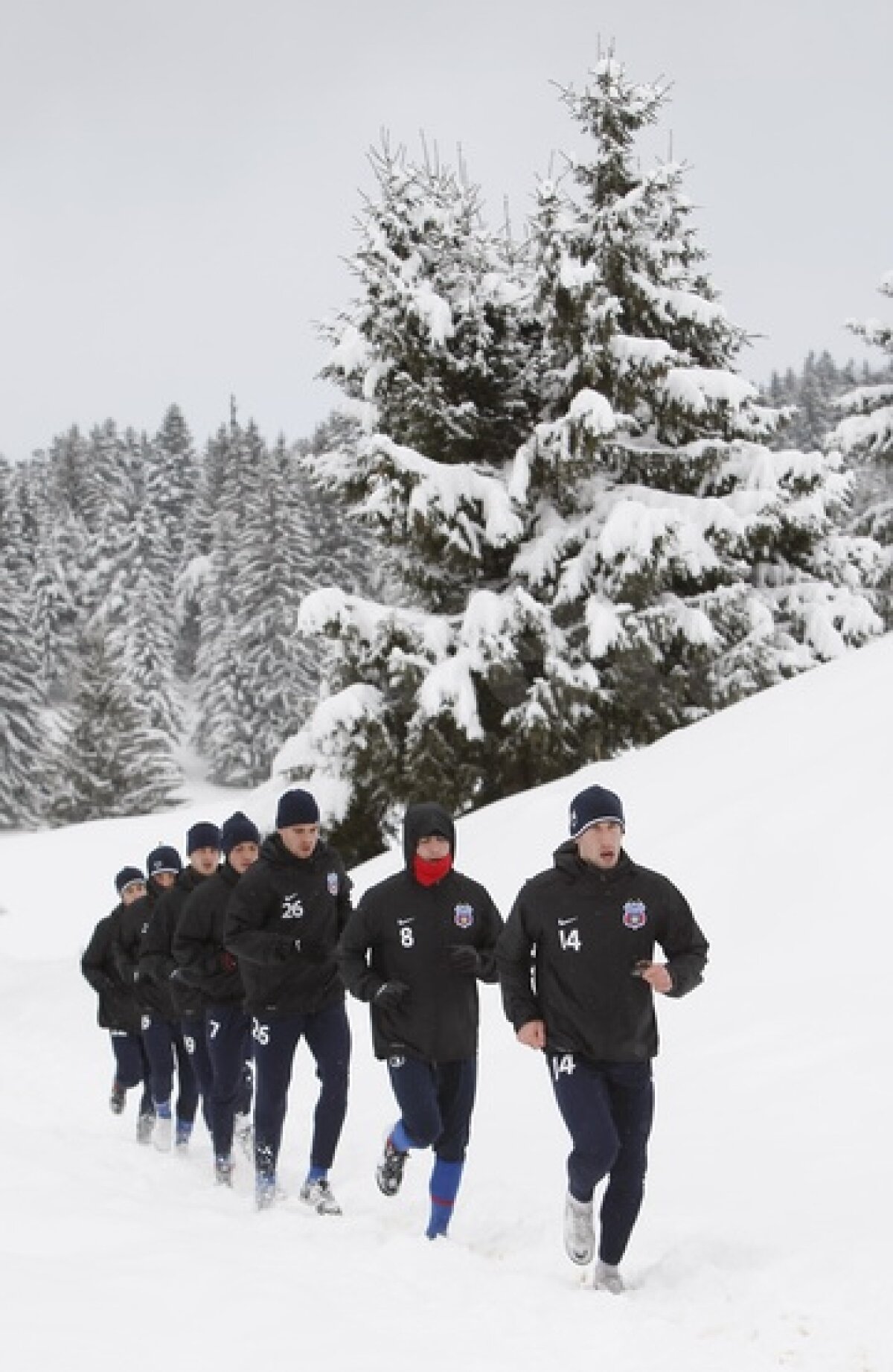 FOTO Steliştii încep să urască ninsoarea » Zăpada le-a făcut viaţa grea la antrenamentul de dimineaţă