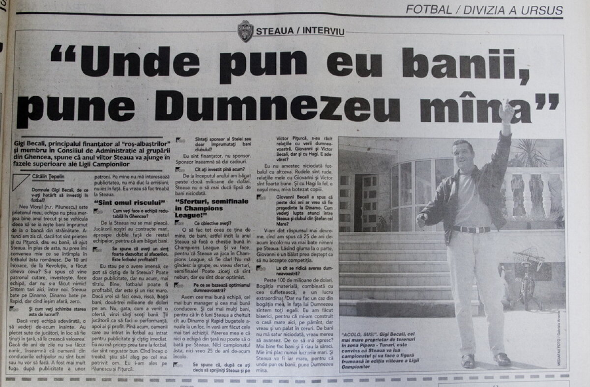 Primul interviu dat de Becali » "Semifinale de Champions League şi 25 de ani invincibil cu Steaua în România"
