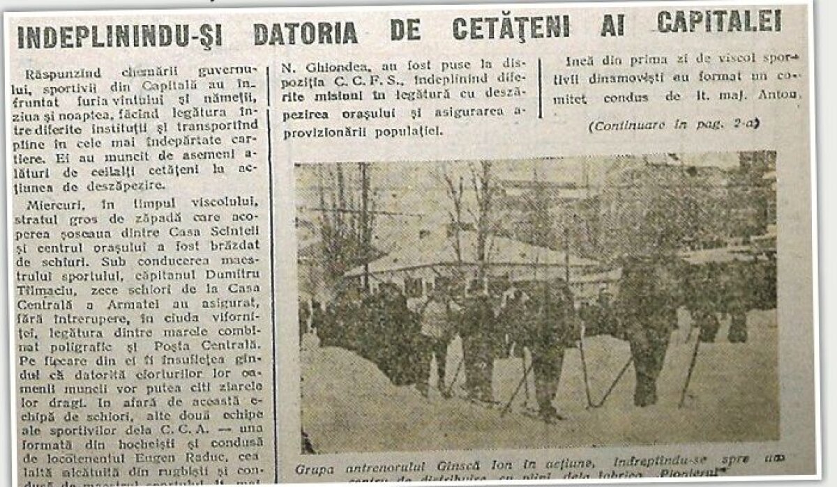 Mărturii despre acţiunile sportivilor din timpul ”Marelui Viscol”: ”Au înfruntat furia vîntului şi nămeţii”