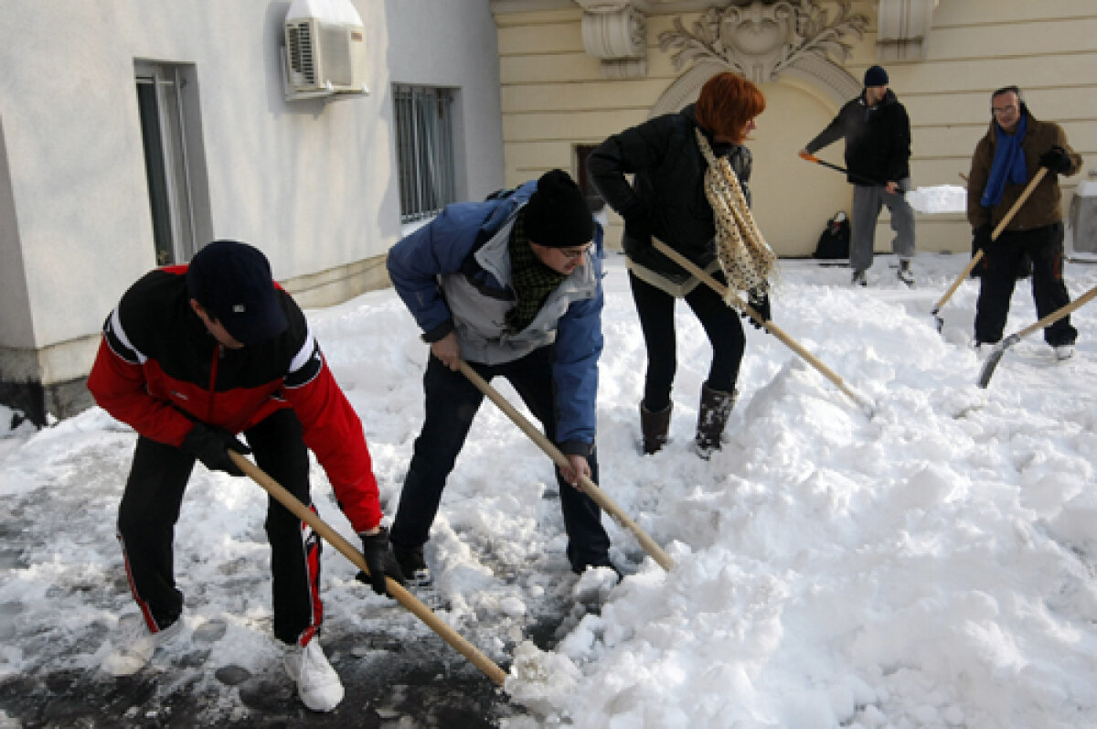 GALERIE FOTO Heirup prin zăpadă! » Rugbiştii şi baschetbaliştii au ajutat la deszăpezirea Bucureştiului