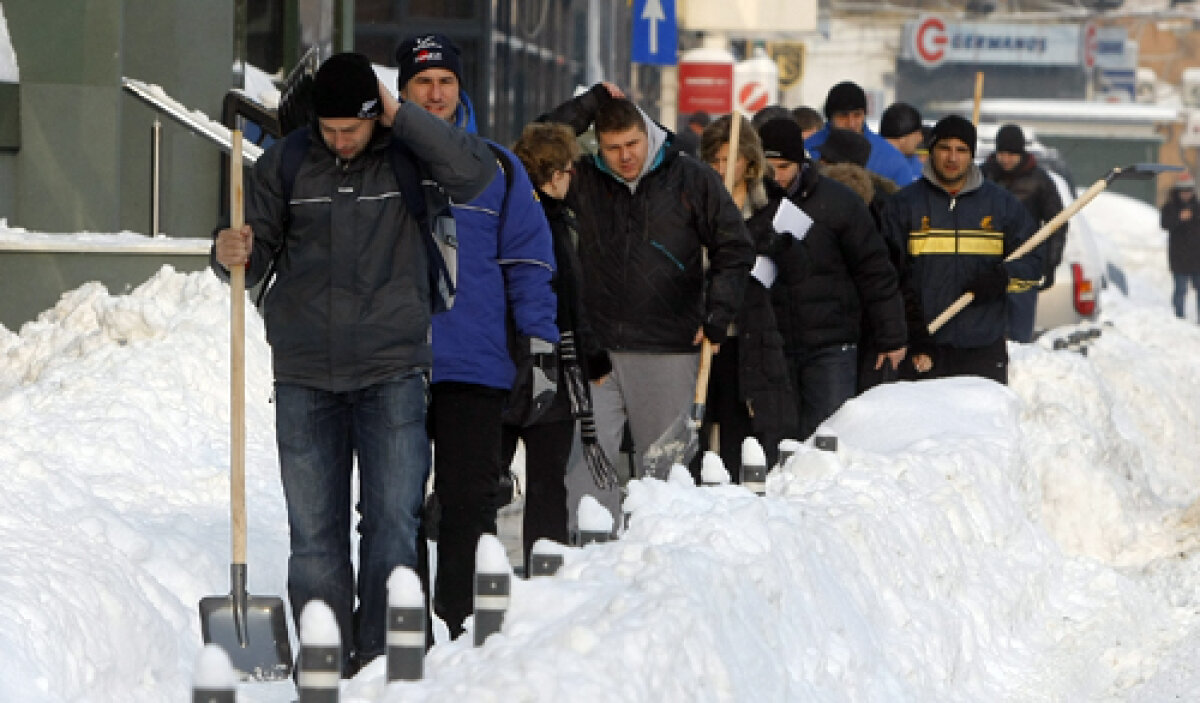 GALERIE FOTO Heirup prin zăpadă! » Rugbiştii şi baschetbaliştii au ajutat la deszăpezirea Bucureştiului