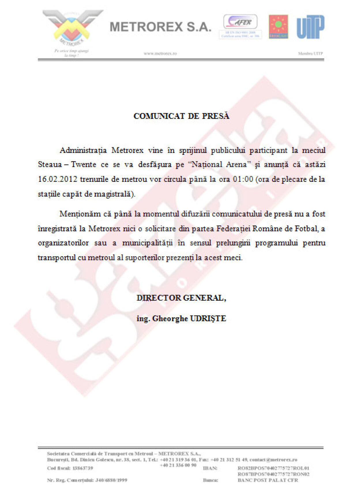 Metrorex anunţă extinderea programului de azi pînă la 1:00 » RATB suplimentează numărul de vehicule la noapte