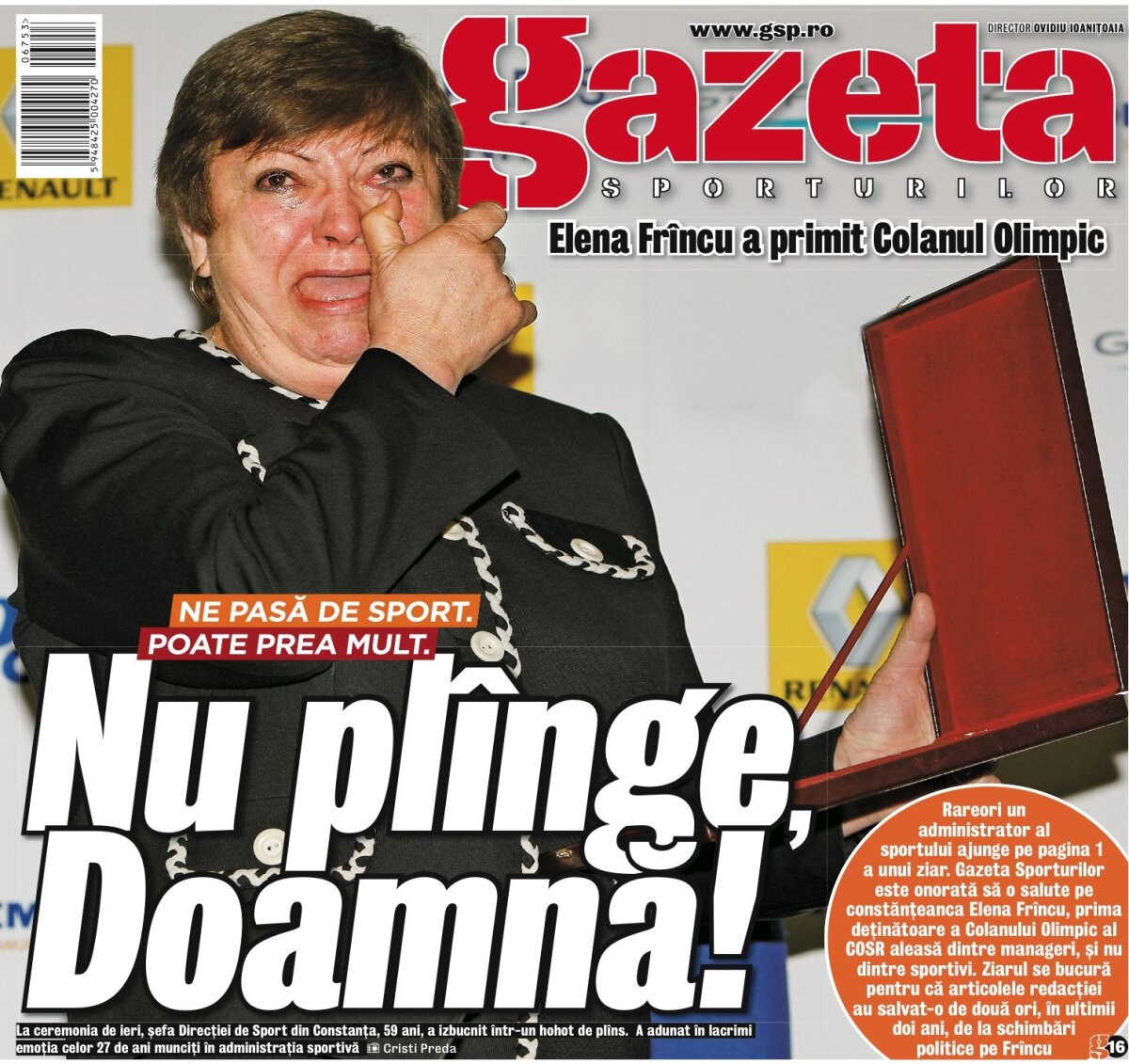 GALERIE FOTO / Nu plînge, Doamnă! » Elena Frîncu a primit Colanul Olimpic