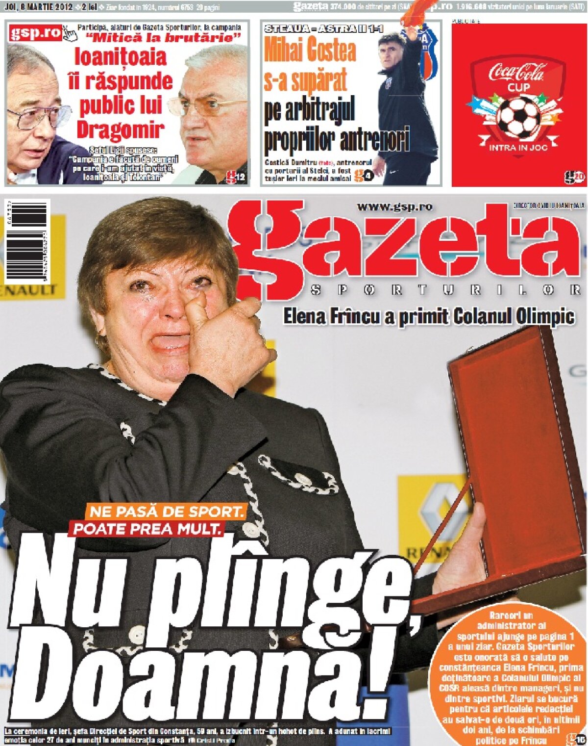 Elena Frîncu a mulţumit Gazetei pentru susţinere