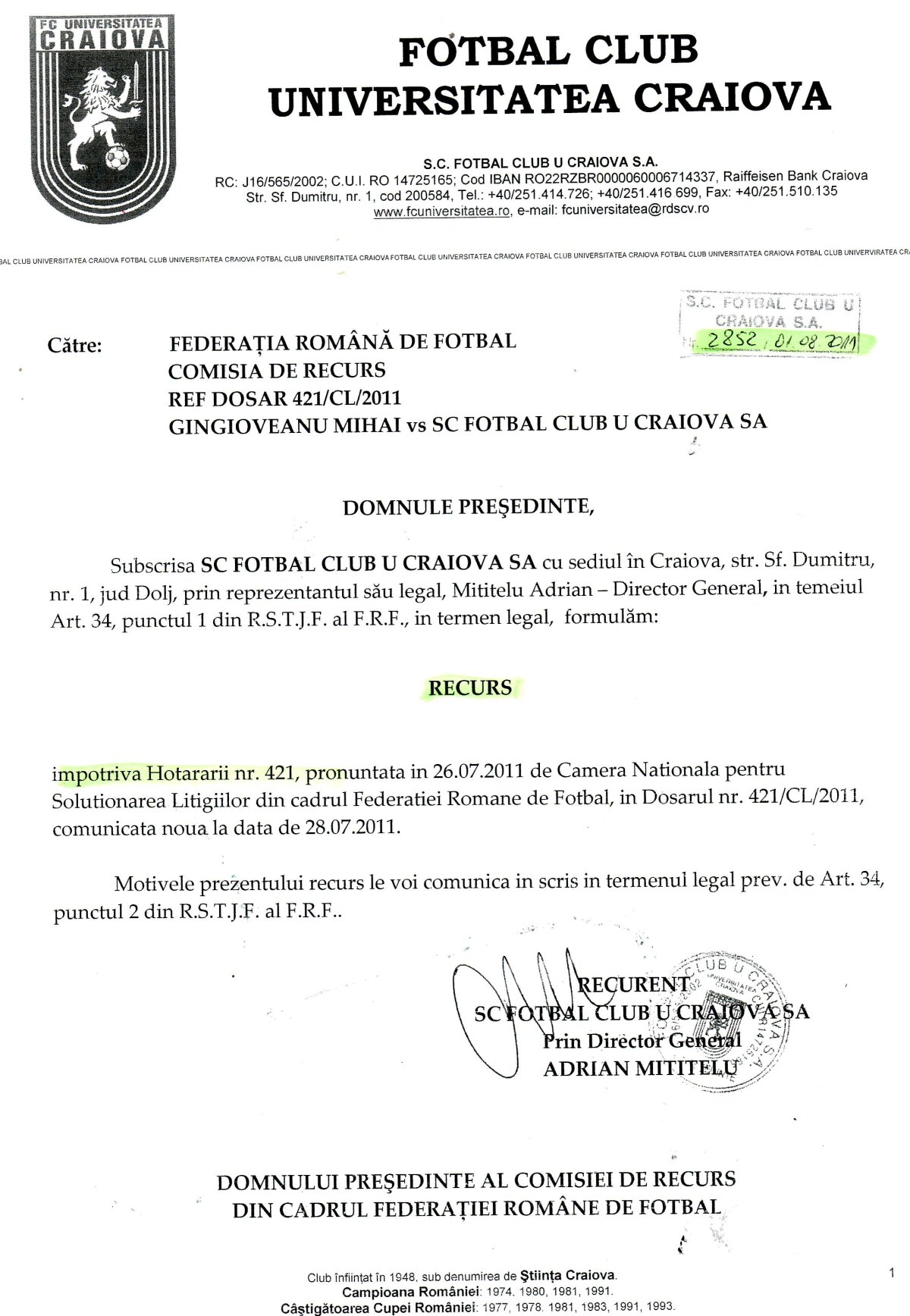 Mititelu acuză FRF şi LPF : "Acum vă prezint documentele reale. Avem două Federaţii şi două Ligi!"