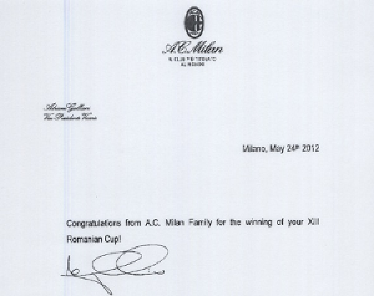 AC Milan a felicitat Dinamo pentru cîştigarea Cupei ;)