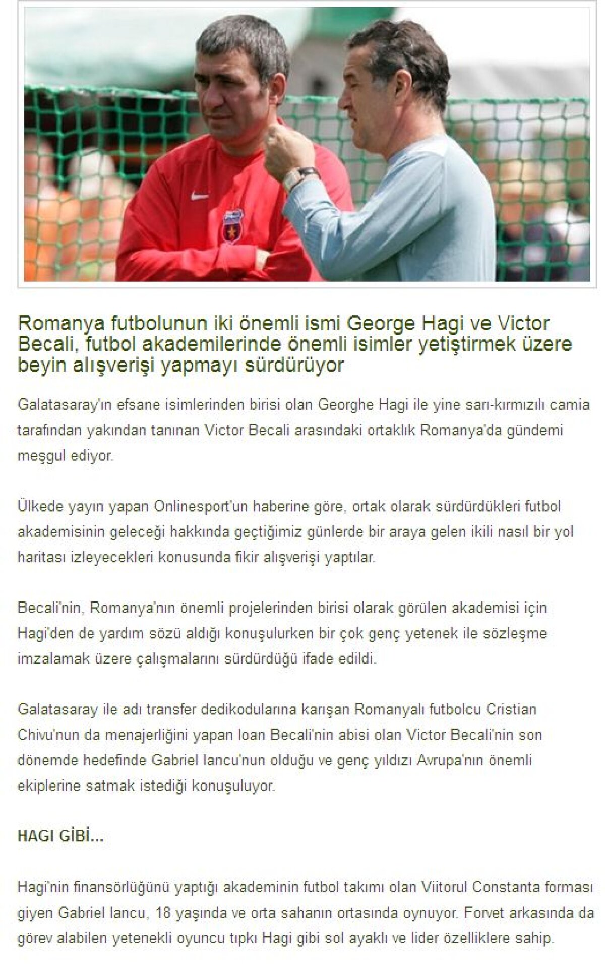 "Noul Hagi" a intrat în atenţia lui Galatasaray