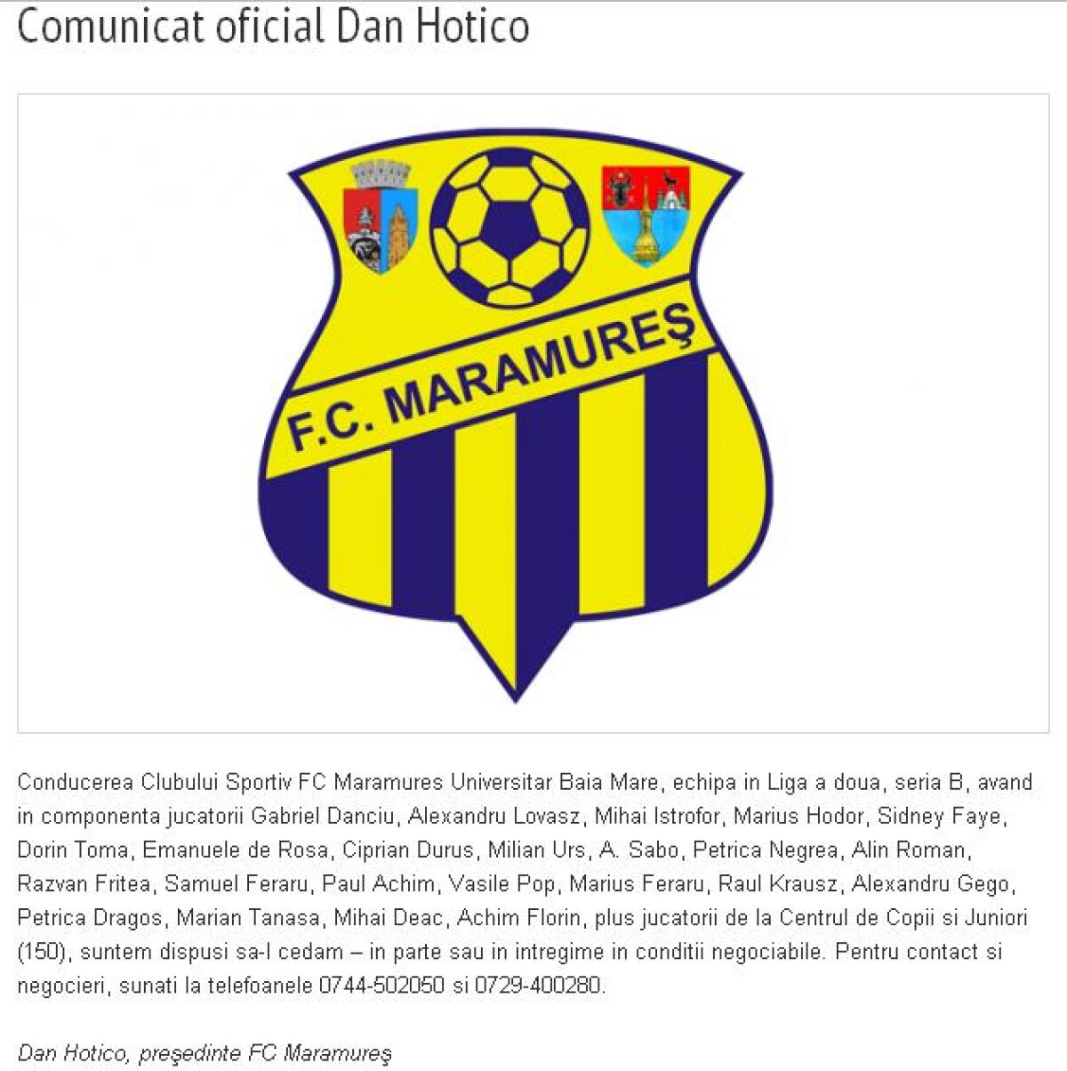 En-gros sau en-detail! Echipă din LigaB, pusă la vînzare pe site-ul oficial :O