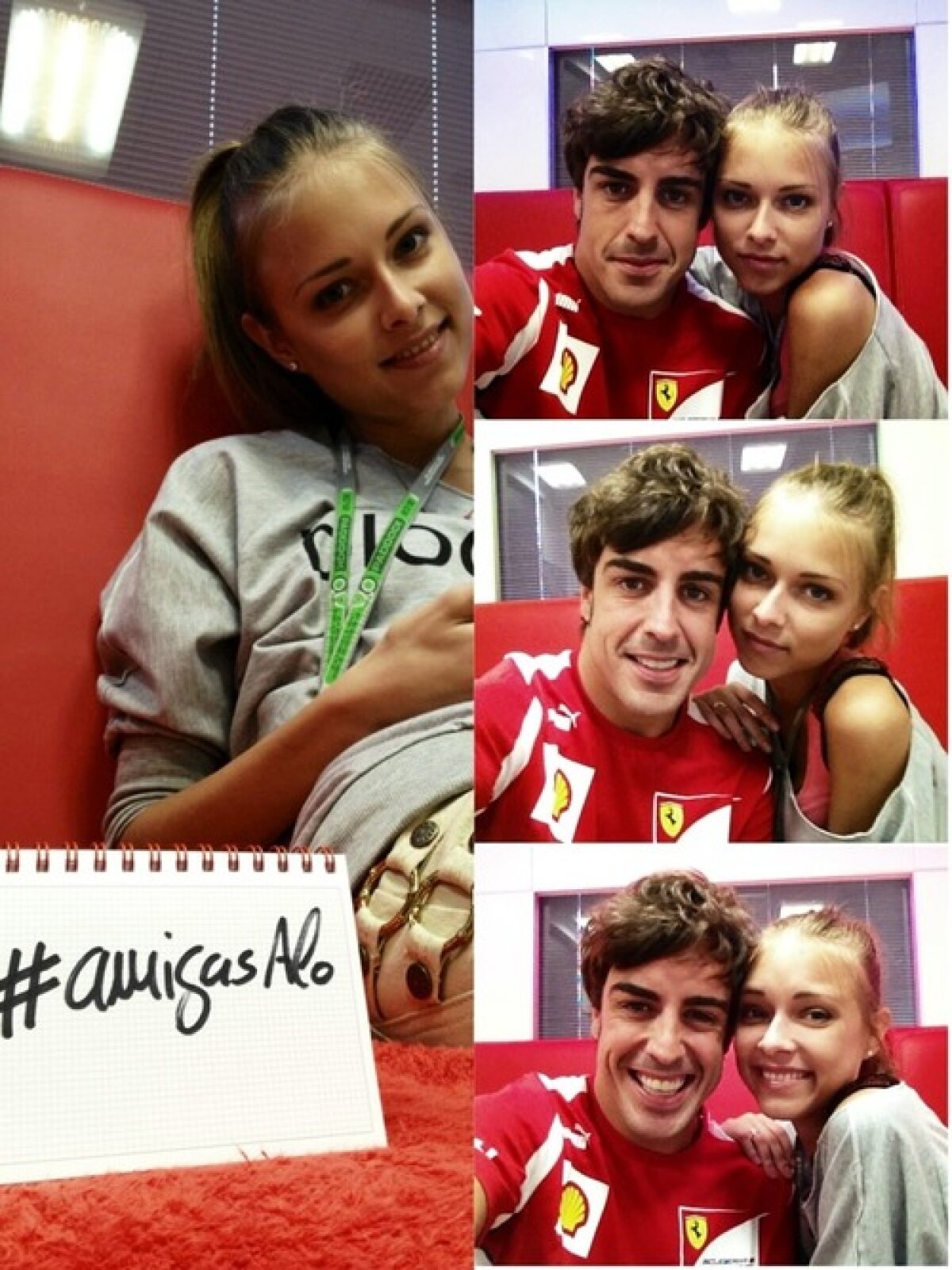 GALERIE FOTO » Să fie supărat sau să zică merci? :D Iubitei lui Fernando Alonso îi cam plac... fetele!