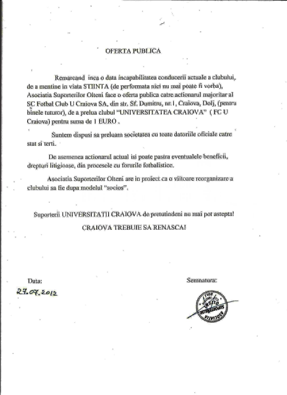 Fanii vor adevărata Ştiinţa înapoi! » Mititelu a primit o OFERTĂ OFICIALĂ pentru echipă din partea ultraşilor