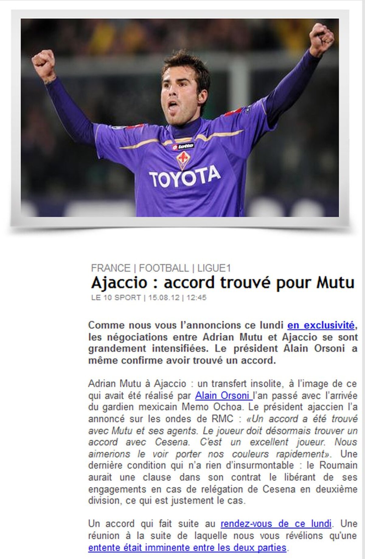 Francezii anunţă: "Ajaccio s-a înţeles cu Mutu" » Vezi ce spune "Briliantul" despre înţelegere