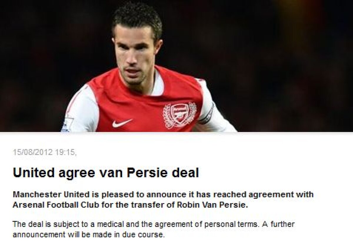 Mutarea care îi va scoate din minţi pe fanii lui Arsenal e oficială: Van Persie la Man United!