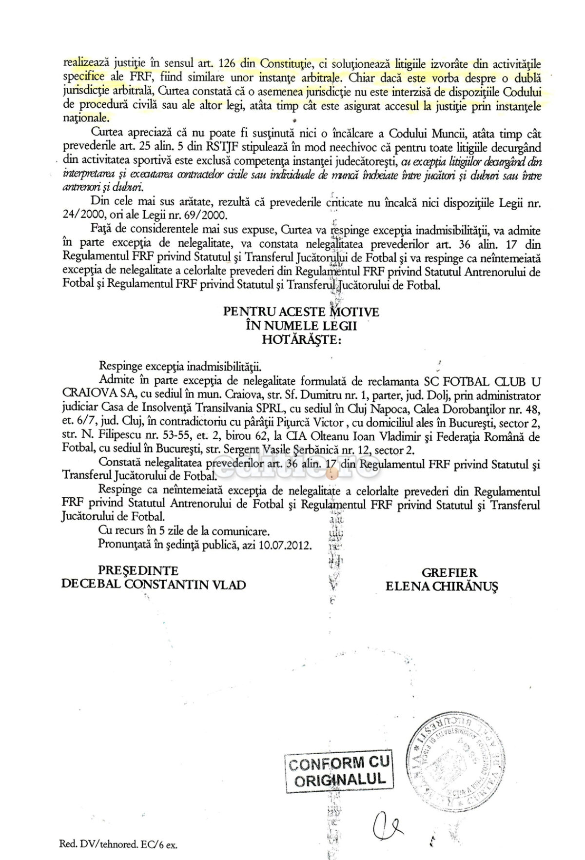 Curtea de Apel Bucureşti motivează de ce regulamentele FRF sînt ilegale