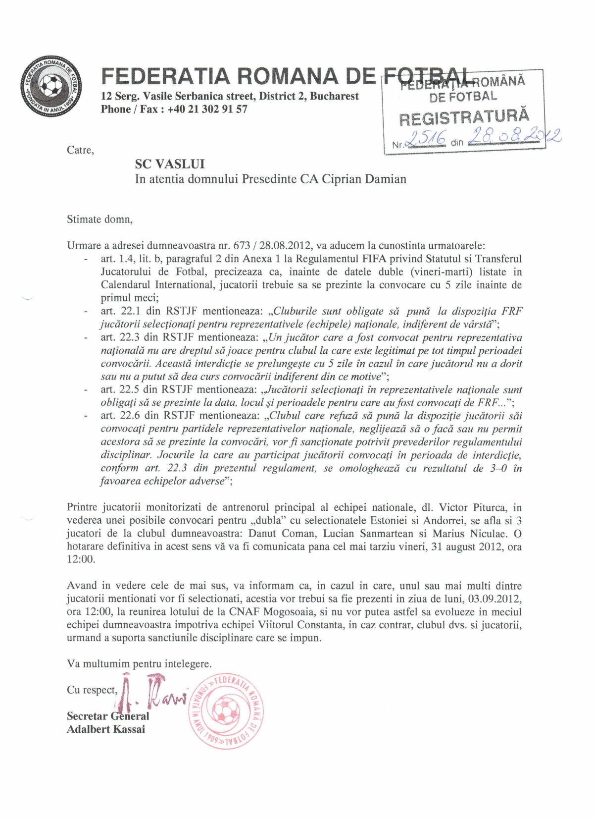 FRF îi răspunde lui Porumboiu: "Niciodată nu a fost vorba de 5 jucători, ci doar de 3" » Ai aici comunicatele FOTO